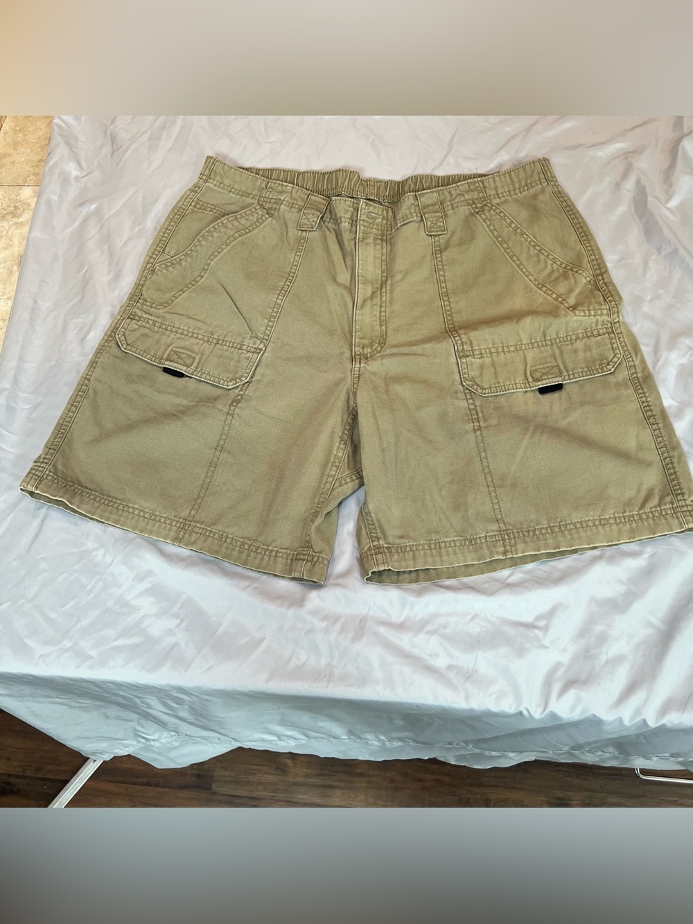 Men's Khaki Cargo Shorts Elastic Waist Stretch Comfort Casual Beige Oat 36